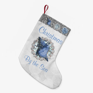 Petite Chaussette De Noël Coquillages Bleus Bijou Argent Bokeh & Parties sci