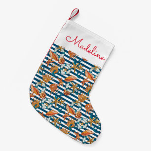 Petite Chaussette De Noël Coquillages Et Motif De Ancre  Ajouter votre nom
