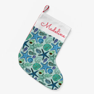 Petite Chaussette De Noël Coquillages et poissons étoilés  Ajouter votre n