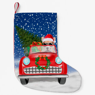 Petite Chaussette De Noël Corgi Chien Conduisant une Voiture Dans la Neige N