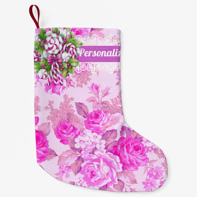 Petite Chaussette De Noël Cottage doux rose et pourpre (Devant)