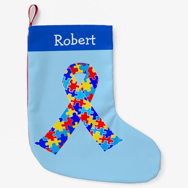 Petite Chaussette De Noël Coupe de ruban de sensibilisation sur l'autisme bl (Devant)