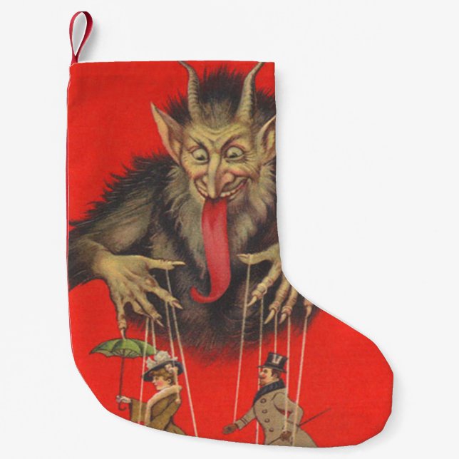 Petite Chaussette De Noël Couple de marionnettiste rouge Krampus (Devant)
