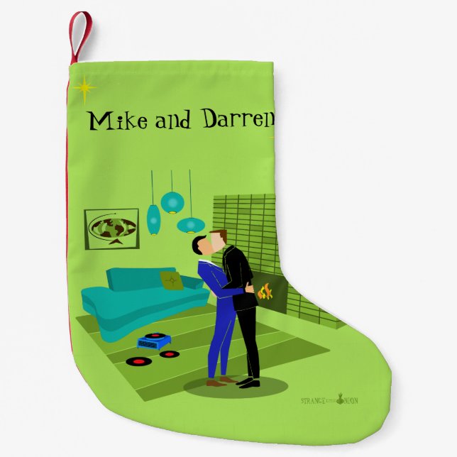 Petite Chaussette De Noël Couple Gay Rétro Dans L'Amour De Noël Réveil (Devant)
