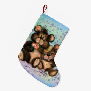 Petite Chaussette De Noël Couple Ours avec ballon de coeur Noël Stocker