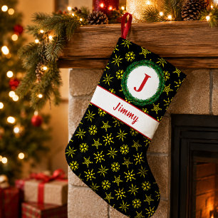Petite Chaussette De Noël Couronne Monogramme Votre Nom Flocons de Neige Noi