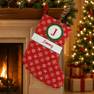 Petite Chaussette De Noël Couronne Monogramme Votre Nom Flocons de Neige Rou