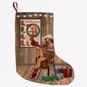 Petite Chaussette De Noël Cowboy Boot Christmas Cowgirl Putting On Red Boots
