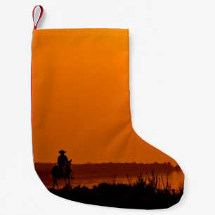 Petite Chaussette De Noël Cowboy Hommes équitation au coucher du soleil Vint