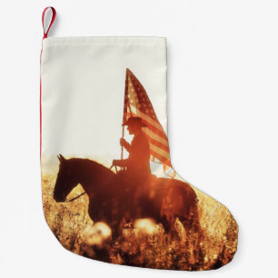 Petite Chaussette De Noël Cowboy Portrait USA Flag Thème.