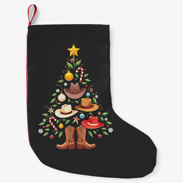 Petite Chaussette De Noël Cowboy Western Christmas Tree Père Noël (Devant)
