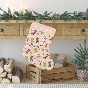 Petite Chaussette De Noël Cowgirl Rose de l'Ouest Cactus Désert Monogramme