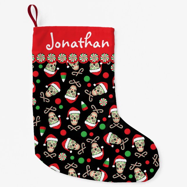 Petite Chaussette De Noël crâne père Noël de sucre personnalisable (Devant)