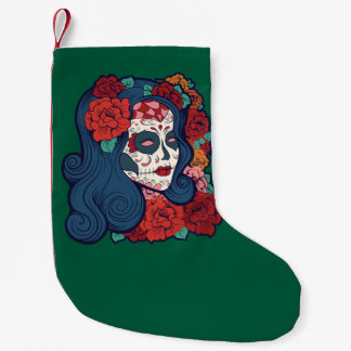 Petite Chaussette De Noël Crâne sucre femme Roses rouges dans les cheveux