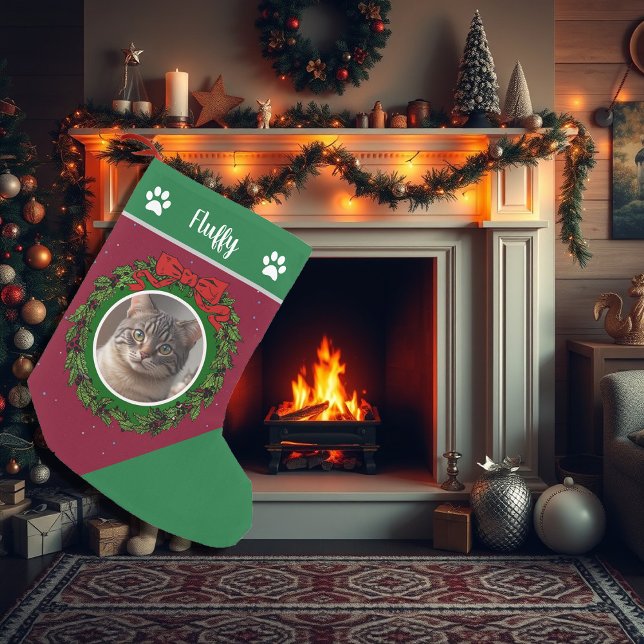 Petite Chaussette De Noël Créez votre propre photo monogrammée chat de Noël (Create your own photo monogrammed cat christmas stocking. You can add a photo and the name.)