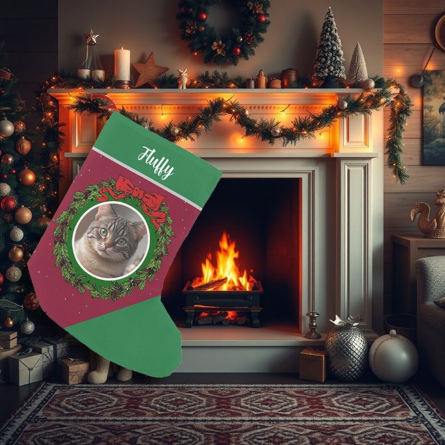 Petite Chaussette De Noël Créez votre propre photo monogrammée chat de Noël (Create your own photo monogrammed christmas cat small christmas stocking. )