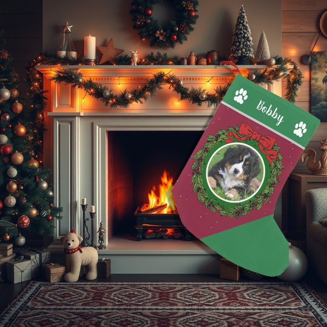 Petite Chaussette De Noël Créez votre propre photo monogrammée chien de Noël (Create your own photo monogrammed dog Christmas stocking.)