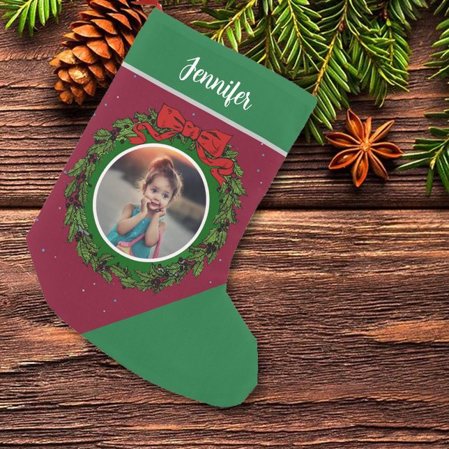 Petite Chaussette De Noël Créez votre propre photo personnelle de Noël (Create your own Christmas photo monogrammed stocking. You can add your own photo and name.)