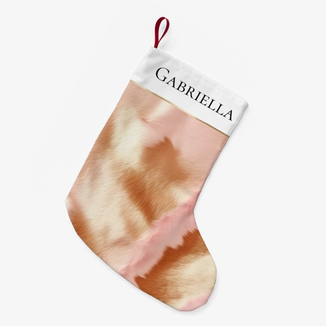 Petite Chaussette De Noël Crème rose Tan Southwest Cowgirl Cowhide (Devant (Accrochage))