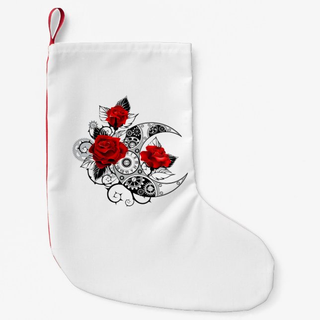 Petite Chaussette De Noël Croissant mécanique avec roses rouges (Devant)