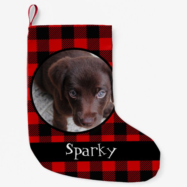 Petite Chaussette De Noël Cuisine Buffalo Plaid Animal Chien Chat Photo Pers (Devant)