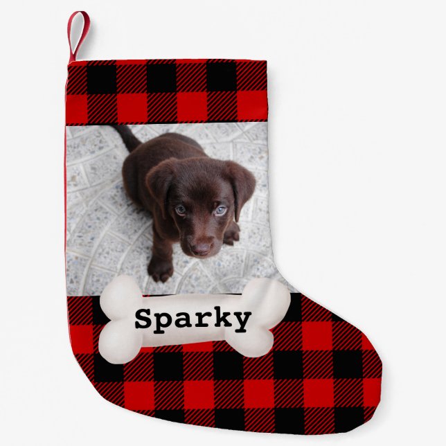 Petite Chaussette De Noël Cuisine Buffalo Plaid Pet Chien Photo personnalisé (Devant)