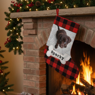 Petite Chaussette De Noël Cuisine Buffalo Plaid Pet Chien Photo personnalisé