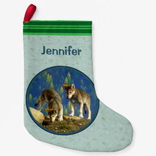 Petite Chaussette De Noël Cuisine Curieux Pups De Loup Gris