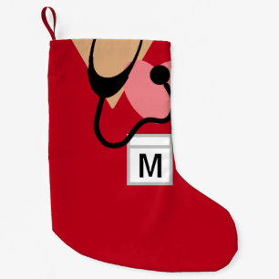 Petite Chaussette De Noël Cuisine Infirmière Stéthoscope Red Scruter Monog
