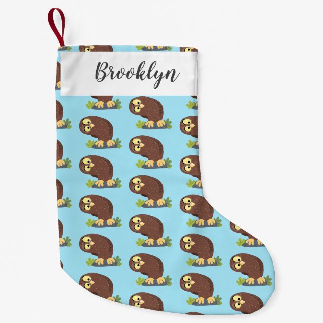 Petite Chaussette De Noël Curieux et drôle dessin animé de chouette brune (Devant)