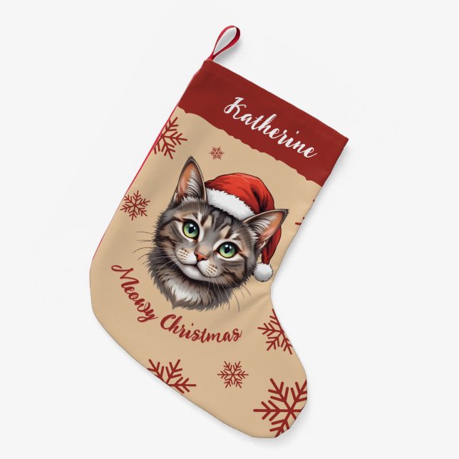 Petite Chaussette De Noël Custom Cute Christmas Cat with Santa Hat (Devant (Accrochage))