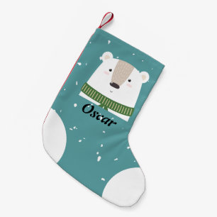 Petite Chaussette De Noël Custom Elégant ours polaire moderne dans le bleu d