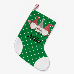 Petite Chaussette De Noël Custom mignon Père Noël vert blanc points Xmas cad