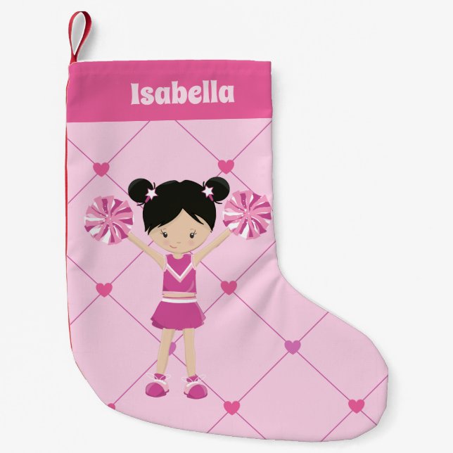 Petite Chaussette De Noël Cute asiatique Pom-pom girl rose personnalisé Chev (Devant)