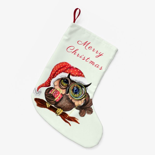 Petite Chaussette De Noël Cute Baby Owl In Christmas Hat and Venin For You (Devant (Accrochage))