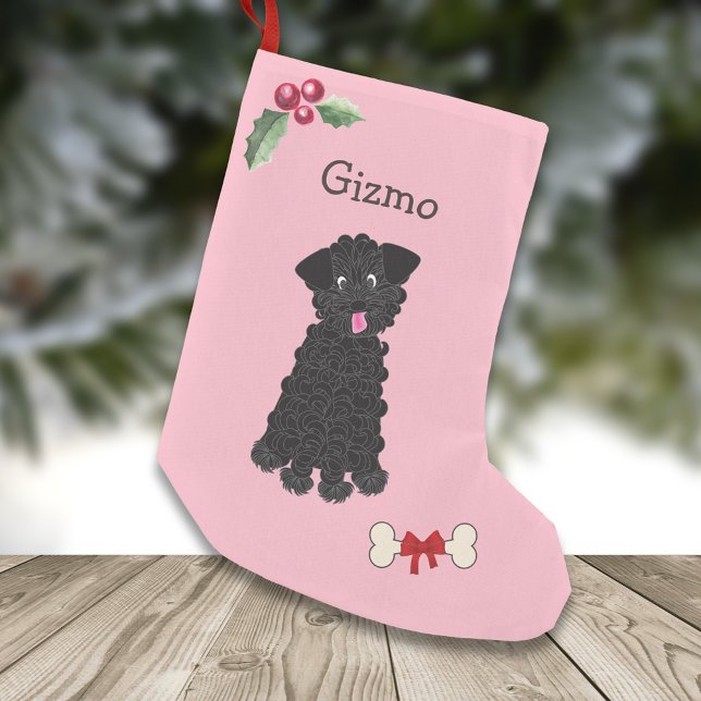 Petite Chaussette De Noël Cute Black Teacup Poodle Monogramme rose (Créateur téléchargé)