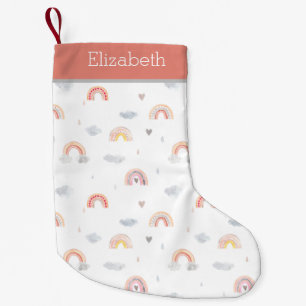 Petite Chaussette De Noël Cute Boho arc en ciel et Motif des nuages