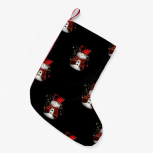 Petite Chaussette De Noël Cute bonhomme de neige en Velours rouge Noël