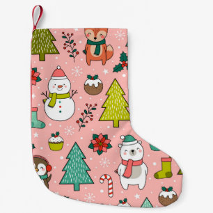 Petite Chaussette De Noël Cute cartoon character, pine trees and christmas e