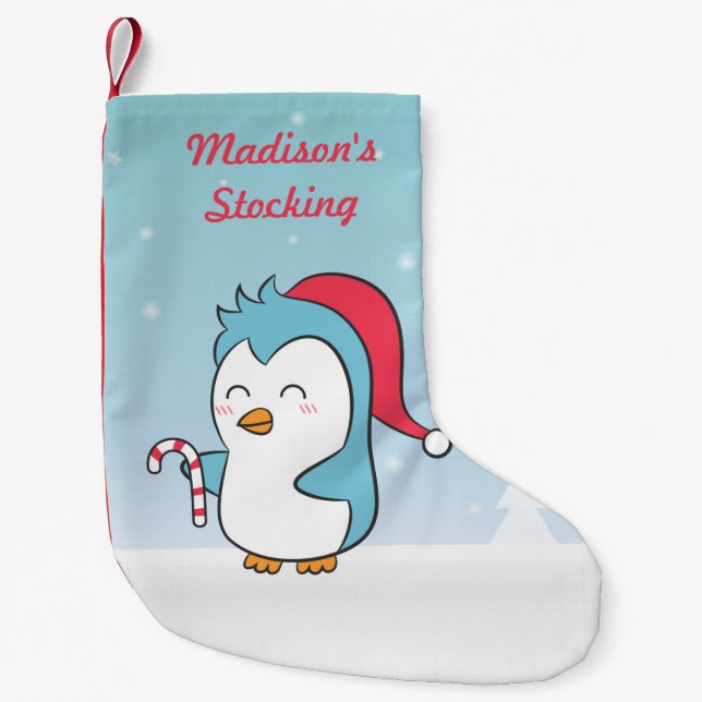 Petite Chaussette De Noël Cute Christmas Penguin With Cap and Candy Cane (Devant)