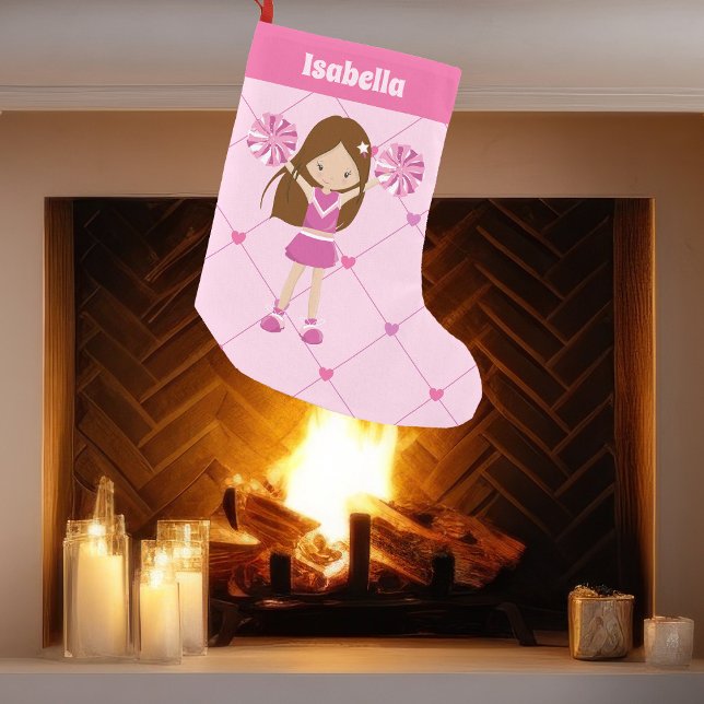 Petite Chaussette De Noël Cute Coeurs rose Pom-pom girl Personnalisé Cheer (Créateur téléchargé)