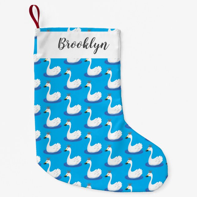 Petite Chaussette De Noël Cute cygne blanc avec dessin de la couronne (Devant)