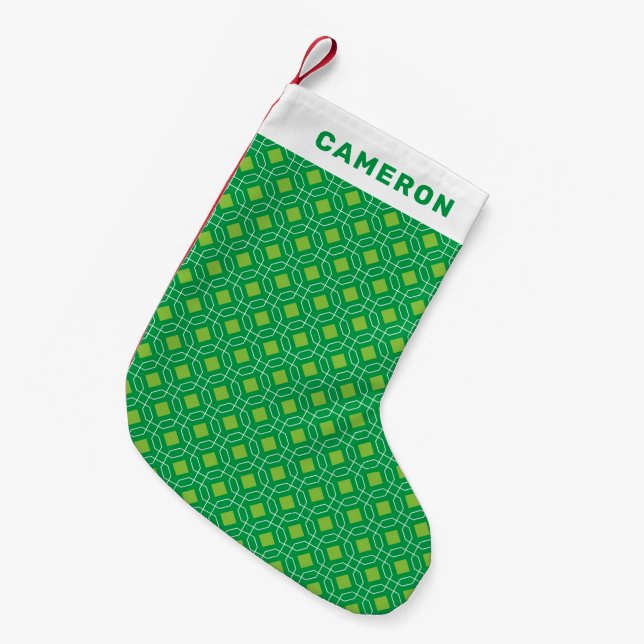 Petite Chaussette De Noël Cute Festive Retro Motif Vert Nom personnalisé (Devant (Accrochage))