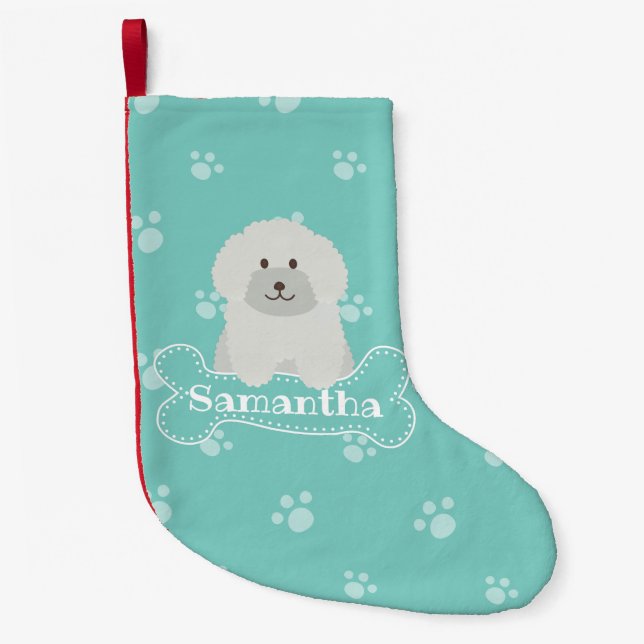 Petite Chaussette De Noël Cute Fluffy Poodle blanc Amoureux des chiens chiot (Devant)