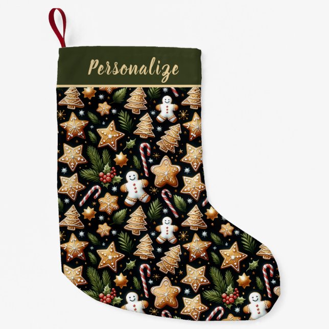 Petite Chaussette De Noël Cute Gingerbread Cookies Candy Cane Personalized (Devant)