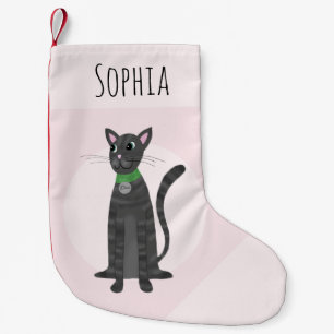 Petite Chaussette De Noël Cute Girl Pink Grey Tabby Cat Cartoon Kids