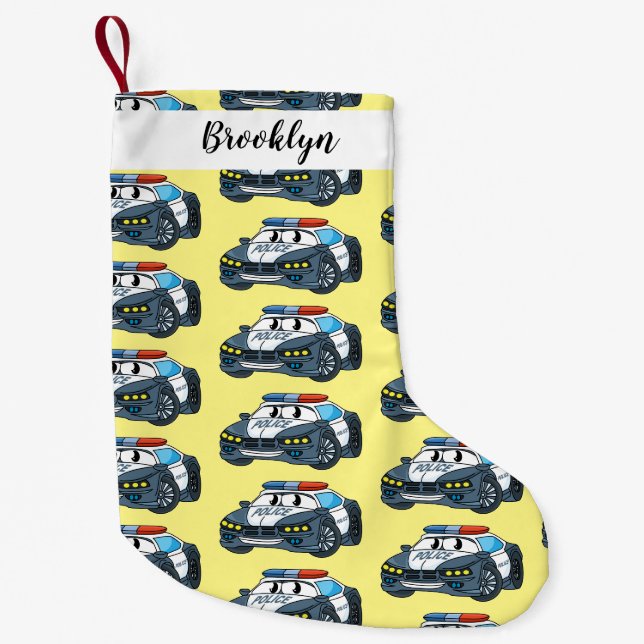 Petite Chaussette De Noël Cute happy police car cartoon illustration (Devant)