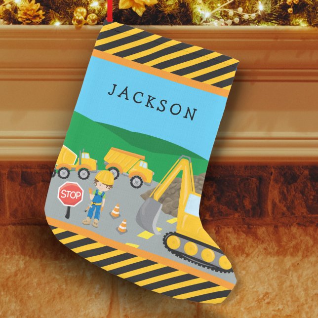 Petite Chaussette De Noël Cute Little Boy Construction Véhicule Monogramme (Créateur téléchargé)