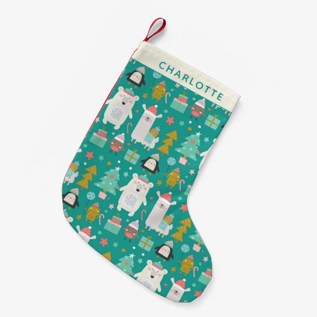 Petite Chaussette De Noël Cute Llama Polar Bear Penguin Motif personnalisé (Devant (Accrochage))