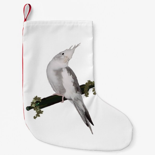 Petite Chaussette De Noël Cute Lutino Cockatiel Bird Ivy Perch Animal (Devant)